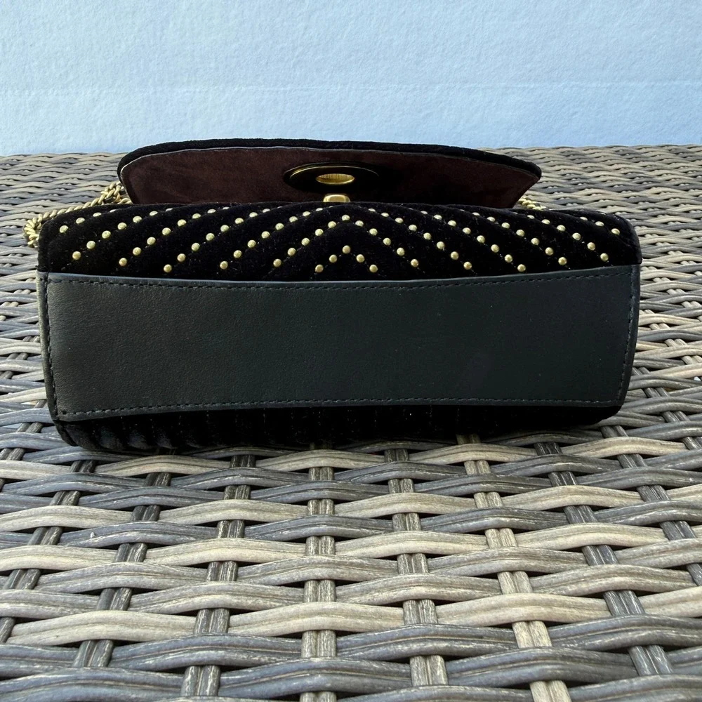 Coach Parker 18 Black Velvet Rivet Chain Crossbody Bag 31034 READ